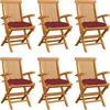 Image de vidaXL - Tuinstoelen - 6 - st - met - wijnrode - kussens - massief - teakhout