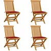 Image de vidaXL - Tuinstoelen - 4 - st - met - rode - kussens - massief - teakhout