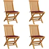 Image de vidaXL - Tuinstoelen - 4 - st - met - wijnrode - kussens - massief - teakhout