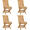 Image de vidaXL - Tuinstoelen - 4 - st - met - beige - kussens - massief - teakhout
