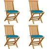 Image de vidaXL - Tuinstoelen - 4 - st - met - lichtblauwe - kussens - massief - teakhout
