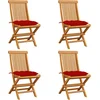 Image de vidaXL - Tuinstoelen - 4 - st - met - rode - kussens - massief - teakhout