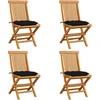 Image de vidaXL - Tuinstoelen - 4 - st - met - zwarte - kussens - massief - teakhout