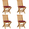 Image de vidaXL - Tuinstoelen - 4 - st - met - wijnrode - kussens - massief - teakhout
