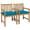 Image de vidaXL - Tuinstoelen - 2 - st - met - lichtblauwe - kussens - massief - teakhout