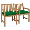 Image de vidaXL - Tuinstoelen - 2 - st - met - groene - kussens - massief - teakhout