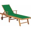 Image de vidaXL - Ligbed - met - groen - kussen - massief - teakhout