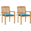 Image de vidaXL - Tuinstoelen - 2 - st - met - blauwe - kussens - massief - teakhout