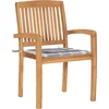 Image de vidaXL - Tuinstoelen - 2 - st - met - grijs - geruite - kussens - massief - teakhout