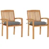 Image de vidaXL - Tuinstoelen - 2 - st - met - grijze - kussens - massief - teakhout