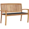 Image de vidaXL - Tuinbank - stapelbaar - met - kussen - 128,5 - cm - massief - teakhout