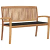 Image de vidaXL - Tuinbank - stapelbaar - met - kussen - 128,5 - cm - massief - teakhout