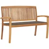Image de vidaXL - Tuinbank - stapelbaar - met - kussen - 128,5 - cm - massief - teakhout