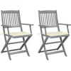 Image de vidaXL - Tuinstoelen - 2 - st - inklapbaar - met - kussens - massief - acaciahout