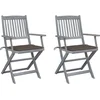 Image de vidaXL - Tuinstoelen - 2 - st - inklapbaar - met - kussens - massief - acaciahout