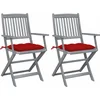 Image de vidaXL - Tuinstoelen - 2 - st - inklapbaar - met - kussens - massief - acaciahout