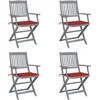 Image de vidaXL - Tuinstoelen - 4 - st - inklapbaar - met - kussens - massief - acaciahout