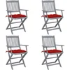 Image de vidaXL - Tuinstoelen - 4 - st - inklapbaar - met - kussens - massief - acaciahout