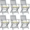 Image de vidaXL - Tuinstoelen - 6 - st - inklapbaar - met - kussens - massief - acaciahout