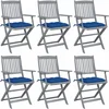 Image de vidaXL - Tuinstoelen - 6 - st - inklapbaar - met - kussens - massief - acaciahout