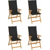 Image de vidaXL - Tuinstoelen - 4 - st - met - zwarte - kussens - massief - teakhout