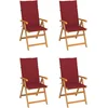 Image de vidaXL - Tuinstoelen - 4 - st - met - wijnrode - kussens - massief - teakhout