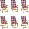 Image de vidaXL - Tuinstoelen - 6 - st - met - rood - geruite - kussens - massief - teakhout
