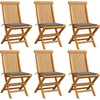 Image de vidaXL - Tuinstoelen - 6 - st - met - grijze - kussens - massief - teakhout