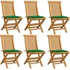 Image de vidaXL - Tuinstoelen - 6 - st - met - groene - kussens - massief - teakhout