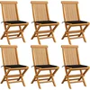 Image de vidaXL - Tuinstoelen - 6 - st - met - zwarte - kussens - massief - teakhout