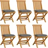 Image de vidaXL - Tuinstoelen - 6 - st - met - grijze - kussens - massief - teakhout