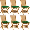 Image de vidaXL - Tuinstoelen - 6 - st - met - groene - kussens - massief - teakhout