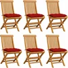 Image de vidaXL - Tuinstoelen - 6 - st - met - rode - kussens - massief - teakhout