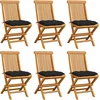 Image de vidaXL - Tuinstoelen - 6 - st - met - zwarte - kussens - massief - teakhout