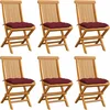 Image de vidaXL - Tuinstoelen - 6 - st - met - wijnrode - kussens - massief - teakhout