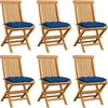 Image de vidaXL - Tuinstoelen - 6 - st - met - blauwe - kussens - massief - teakhout