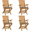 Image de vidaXL - Tuinstoelen - 4 - st - met - grijze - kussens - massief - teakhout