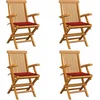 Image de vidaXL - Tuinstoelen - 4 - st - met - rode - kussens - massief - teakhout