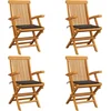 Image de vidaXL - Tuinstoelen - 4 - st - met - taupe - kussens - massief - teakhout