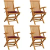 Image de vidaXL - Tuinstoelen - 4 - st - met - wijnrode - kussens - massief - teakhout