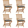 Image de vidaXL - Tuinstoelen - 4 - st - met - grijze - kussens - massief - teakhout