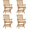 Image de vidaXL - Tuinstoelen - 4 - st - met - crèmewitte - kussens - massief - teakhout