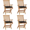 Image de vidaXL - Klapstoelen - met - zwarte - kussens, - 4 - stuks, - massief - teakhout