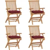 Image de vidaXL - Tuinstoelen - 4 - st - met - wijnrode - kussens - massief - teakhout