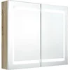 Image de vidaXL - Badkamerkast - met - spiegel - en - LED - 80x12x68 - cm - wit - en - eikenkleurig