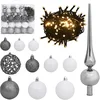 Image de vidaXL - 120-delige - Kerstballenset - met - piek - en - 300 - LED's - wit - en - grijs