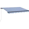 Image de vidaXL - Luifel - handmatig - uittrekbaar - met - LED - 350x250 - cm - blauw - en - wit