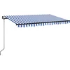 Image de vidaXL - Luifel - handmatig - uittrekbaar - met - LED - 400x350 - cm - blauw - en - wit