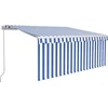 Image de vidaXL - Luifel - handmatig - uittrekbaar - met - rolgordijn - 3x2,5 - m - blauw - wit