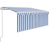 Image de vidaXL - Luifel - automatisch - uittrekbaar - met - rolgordijn - 3x2,5 - m - blauw - wit